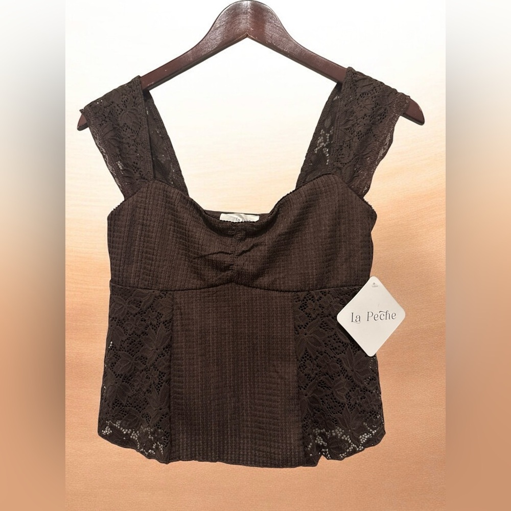 NEW LA PECHE LACE TOP BABYDOLL COLOR COFFEE SIZE M.